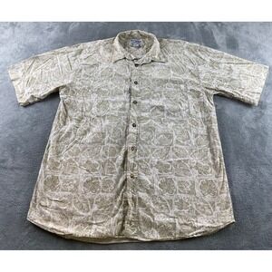 Boca Classics Mens XL Short Sleeve Button Down Shirt Tan Tropical Leaf Cotton